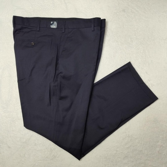 J Crew Bowery Dress Pants Mens 38x32 Navy Wool Blend Flat Front Lined Trousers
